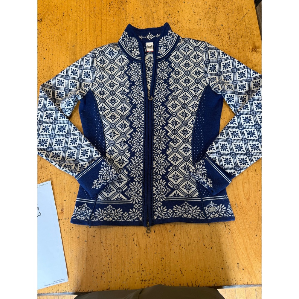 Dale of Norway Nordic Snowflake Full Zip Cardigan Sweater Blue White Small